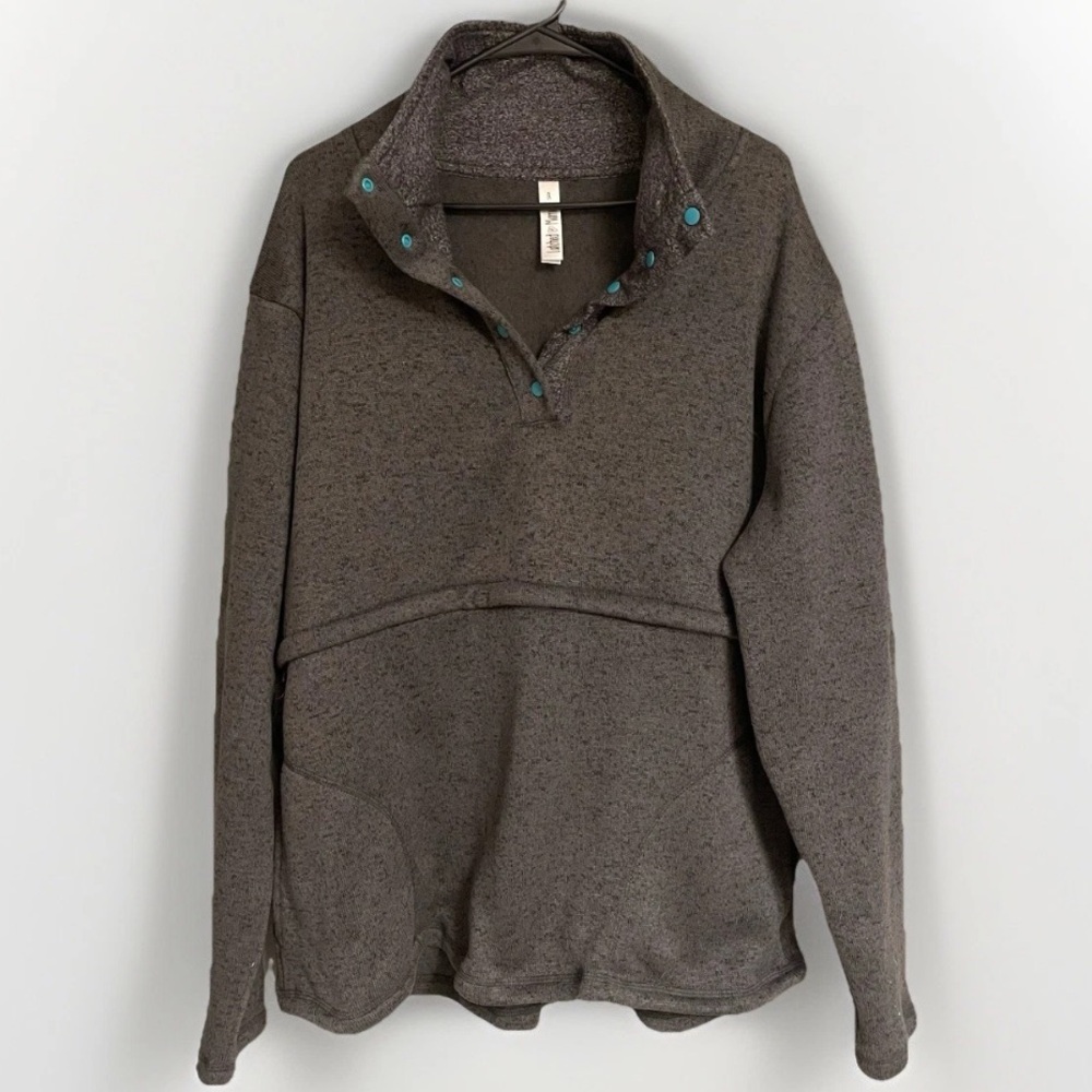 Latched Mama Size 1X Harbor Snap Nursing Pullover Sweatshirt Charcoal Teal Snaps